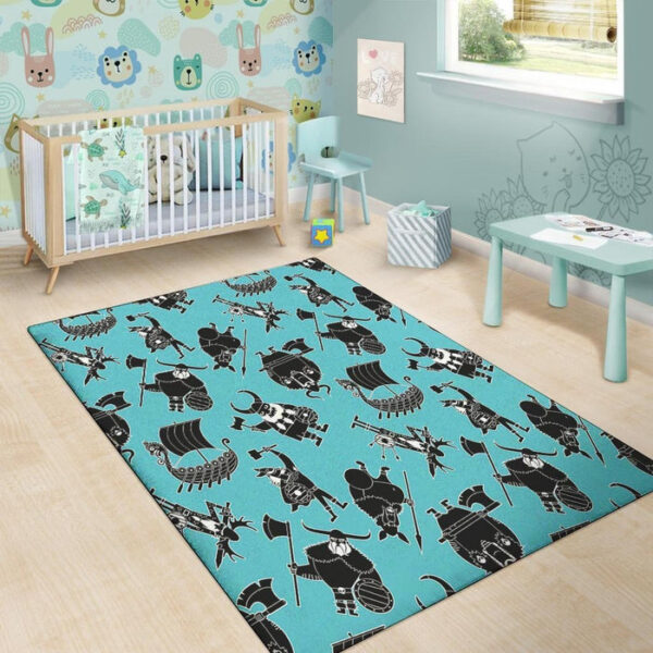 Viking Cartoon Silhouette Sillvela Area Rug
