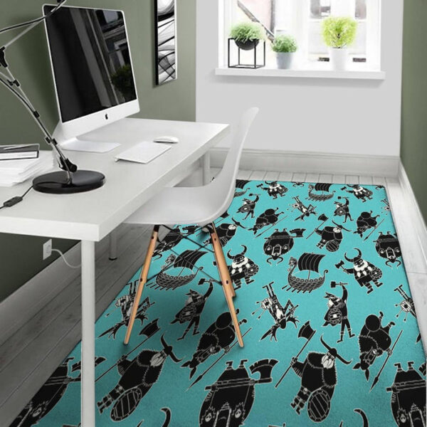 Viking Cartoon Silhouette Sillvela Area Rug