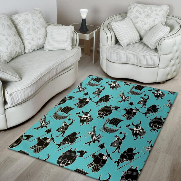 Viking Cartoon Silhouette Sillvela Area Rug