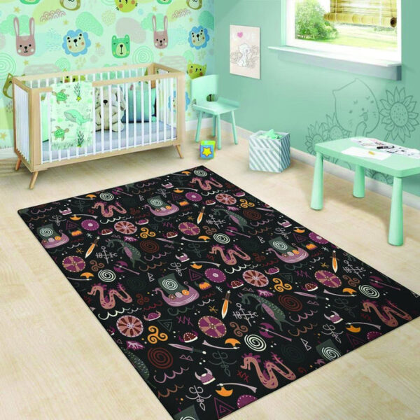 Viking Valhalla Cartoon Sillvela Area Rug