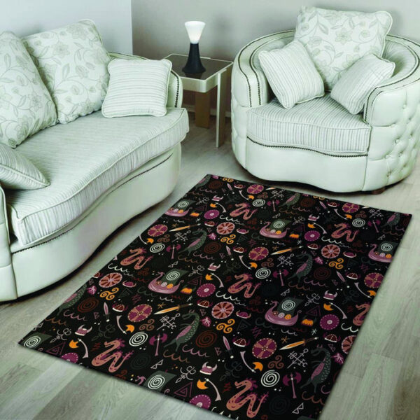 Viking Valhalla Cartoon Sillvela Area Rug