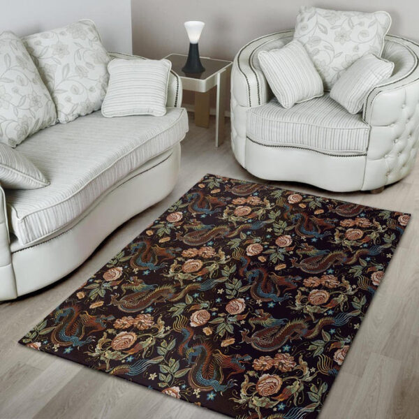Vintage Chinese Dragon Floral Print Sillvela Area Rug