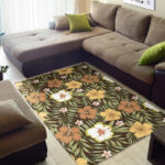 Vintage Hawaiian Floral Tropical Flower Hibiscus Palm Leaves Pattern Print Sillvela Area Rug
