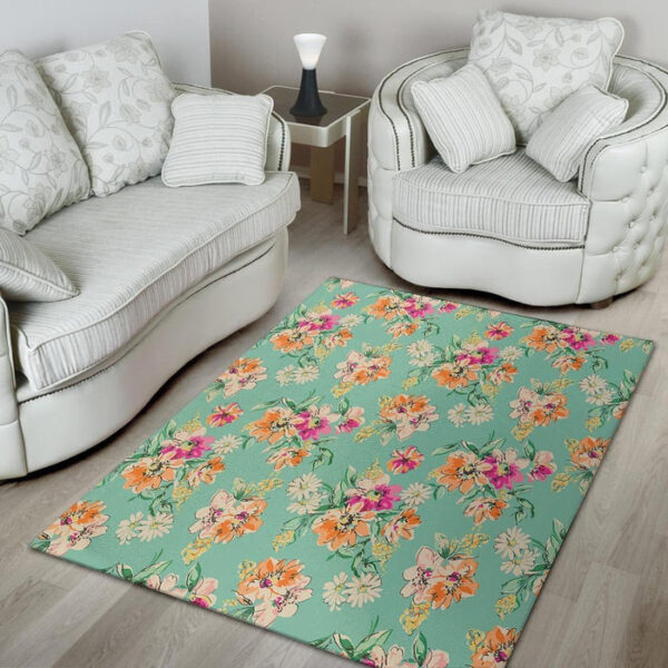 Vintage Pastel Floral Print Sillvela Area Rug