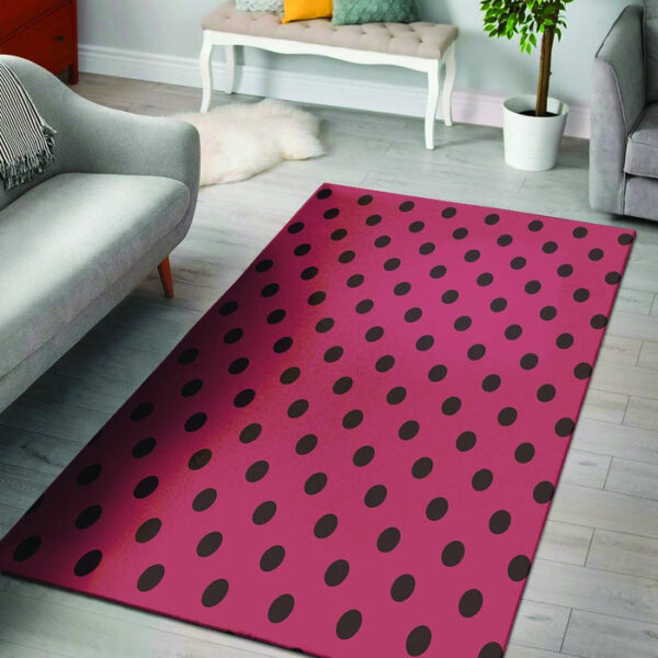 Vintage Pink And Black Polka Dot Sillvela Area Rug