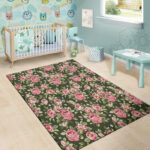 Vintage Pink Rose Floral Print Sillvela Area Rug