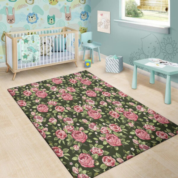 Vintage Pink Rose Floral Print Sillvela Area Rug