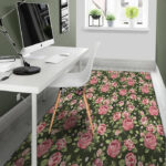 Vintage Pink Rose Floral Print Sillvela Area Rug