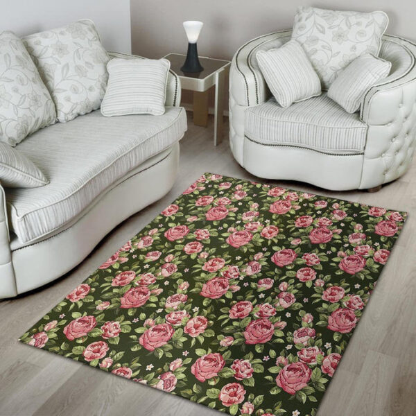Vintage Pink Rose Floral Print Sillvela Area Rug