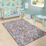 Vintage Pink Rose Flower Print Sillvela Area Rug