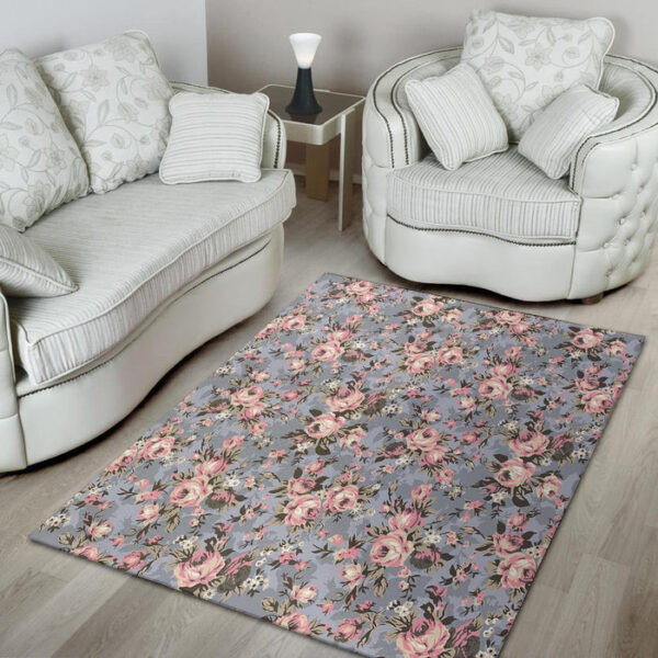 Vintage Pink Rose Flower Print Sillvela Area Rug