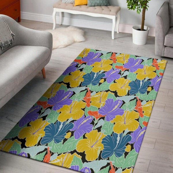 Violet Hibiscus Flower Hawaiian Print Sillvela Area Rug
