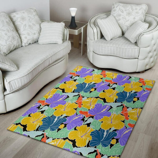 Violet Hibiscus Flower Hawaiian Print Sillvela Area Rug
