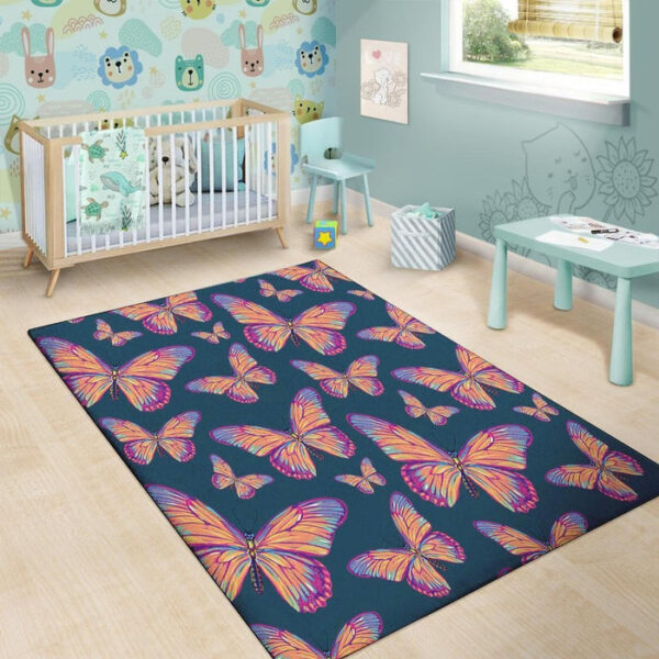 Watercolor Butterfly Print Sillvela Area Rug