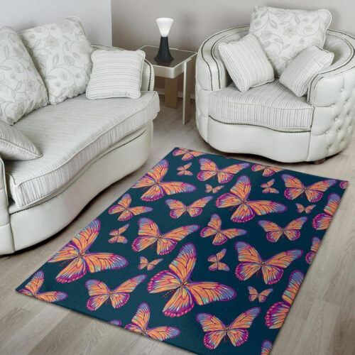 Watercolor Butterfly Print Sillvela Area Rug