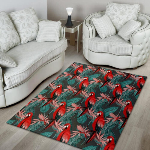 Watercolor Parrot Tropical Print Sillvela Area Rug