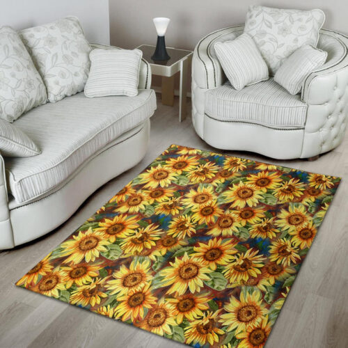 Watercolor Sunflower Sillvela Area Rug