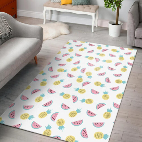 Watermelon Pineapple Piece White Pattern Print Sillvela Area Rug