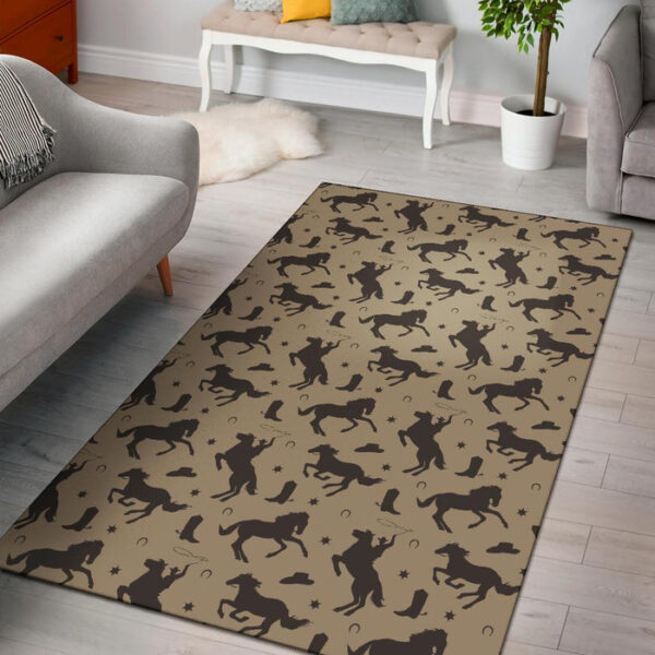 Western Cowboy Print Pattern Sillvela Area Rug