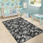 White And Black Graffiti Doodle Text Print Sillvela Area Rug