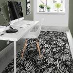 White And Black Graffiti Doodle Text Print Sillvela Area Rug