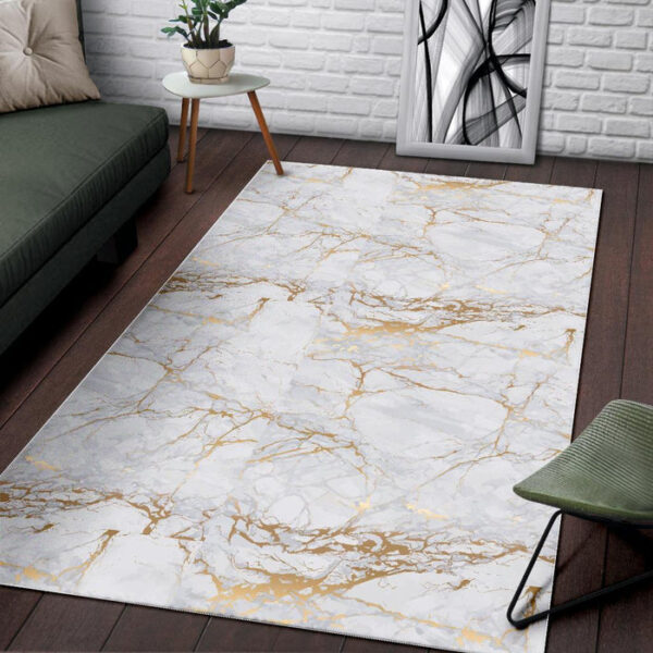 White Gold Marble Pattern Print Sillvela Area Rug