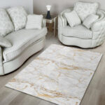 White Gold Marble Pattern Print Sillvela Area Rug