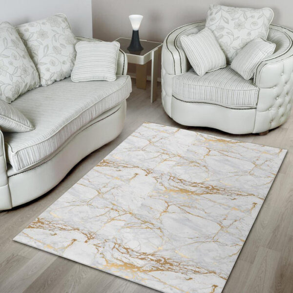 White Gold Marble Pattern Print Sillvela Area Rug