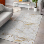 White Gold Marble Pattern Print Sillvela Area Rug