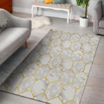 White Gold Tile Marble Sillvela Area Rug