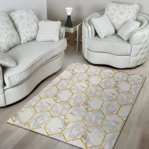 White Gold Tile Marble Sillvela Area Rug