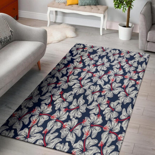 White Hibiscus Tropical Floral Hawaiian Print Sillvela Area Rug