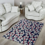 White Hibiscus Tropical Floral Hawaiian Print Sillvela Area Rug