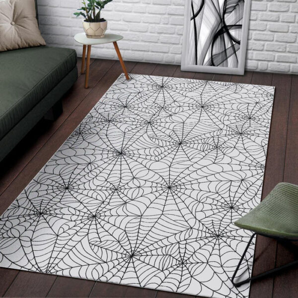 White Spider Web Pattern Print Sillvela Area Rug