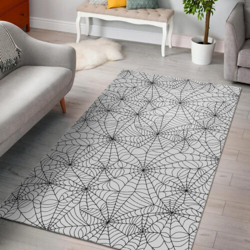 White Spider Web Pattern Print Sillvela Area Rug