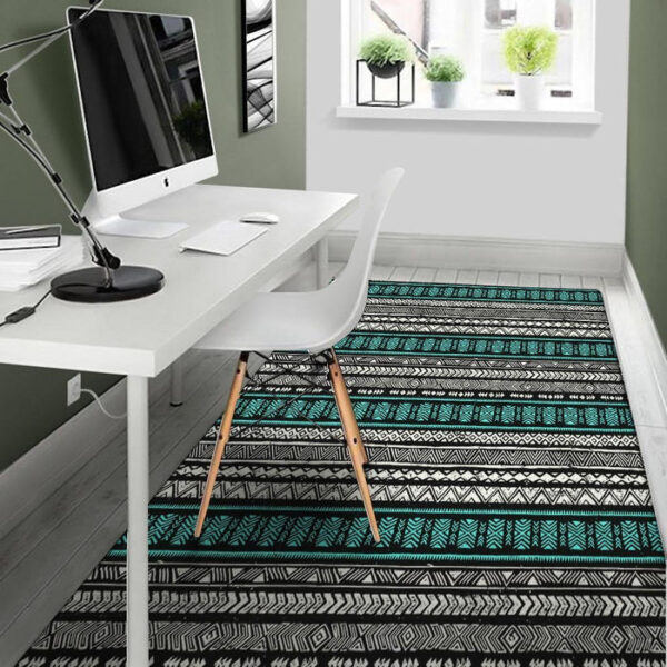 White and Turquoise Tribal Navajo Hand Drawn Sillvela Area Rug