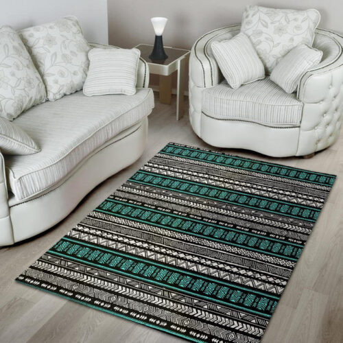 White and Turquoise Tribal Navajo Hand Drawn Sillvela Area Rug