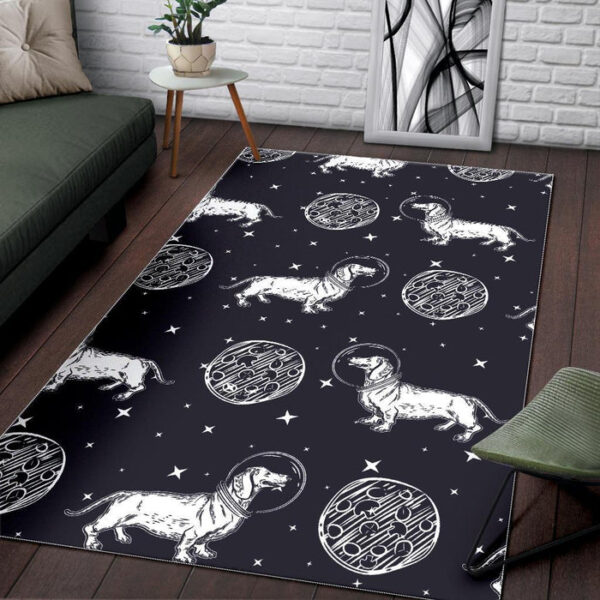 Wiener Dog Dachshund Astronaut Pattern Print Sillvela Area Rug
