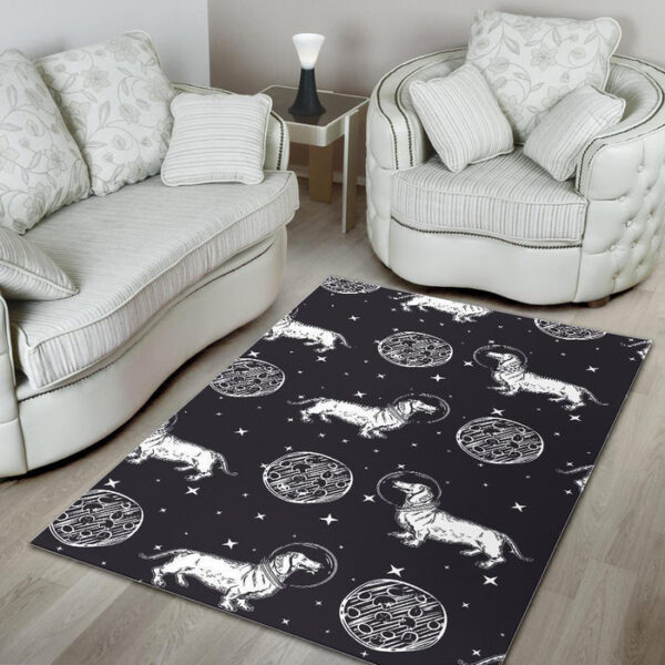 Wiener Dog Dachshund Astronaut Pattern Print Sillvela Area Rug