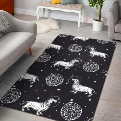 Wiener Dog Dachshund Astronaut Pattern Print Sillvela Area Rug
