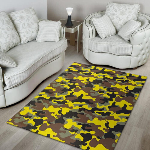 Woodland And Yellow Camo Print Sillvela Area Rug