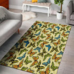 Yellow Butterfly Pattern Print Sillvela Area Rug