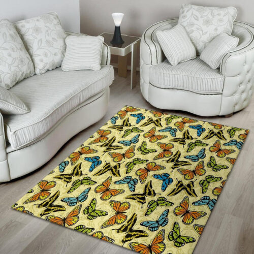 Yellow Butterfly Pattern Print Sillvela Area Rug