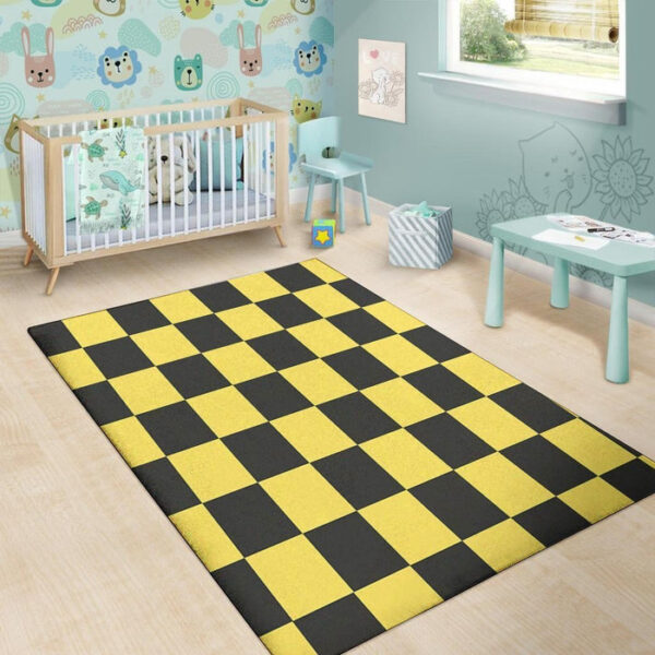 Yellow Checkered Print Sillvela Area Rug