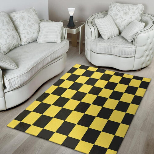 Yellow Checkered Print Sillvela Area Rug