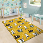 Yellow Doodle Cat Print Sillvela Area Rug