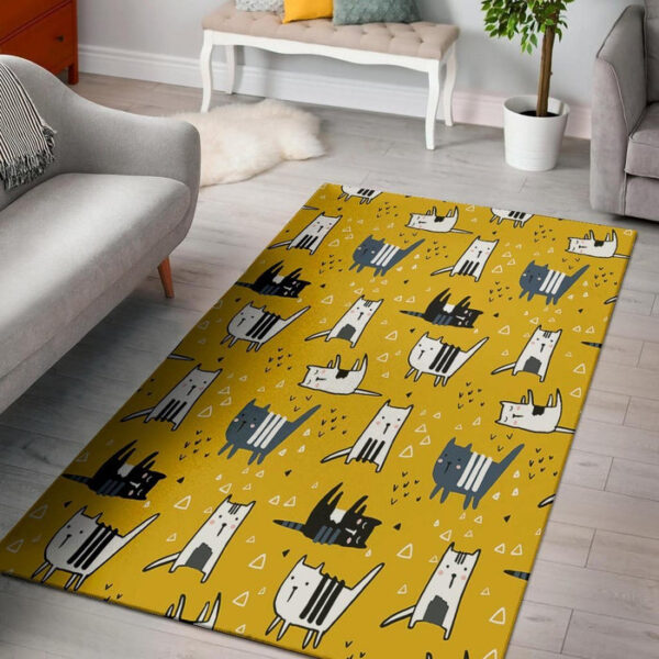 Yellow Doodle Cat Print Sillvela Area Rug