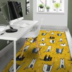 Yellow Doodle Cat Print Sillvela Area Rug