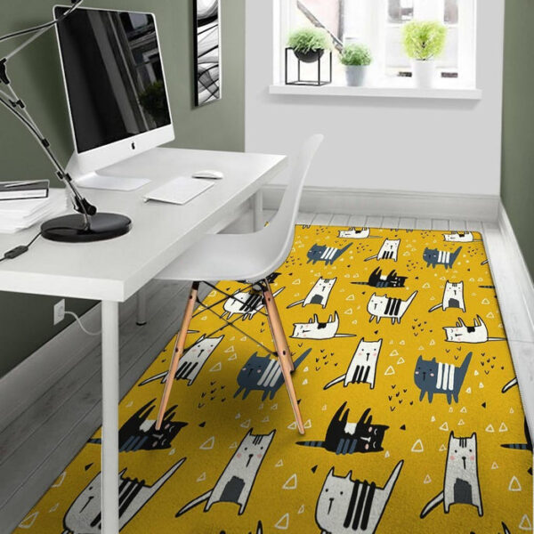 Yellow Doodle Cat Print Sillvela Area Rug
