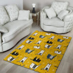 Yellow Doodle Cat Print Sillvela Area Rug